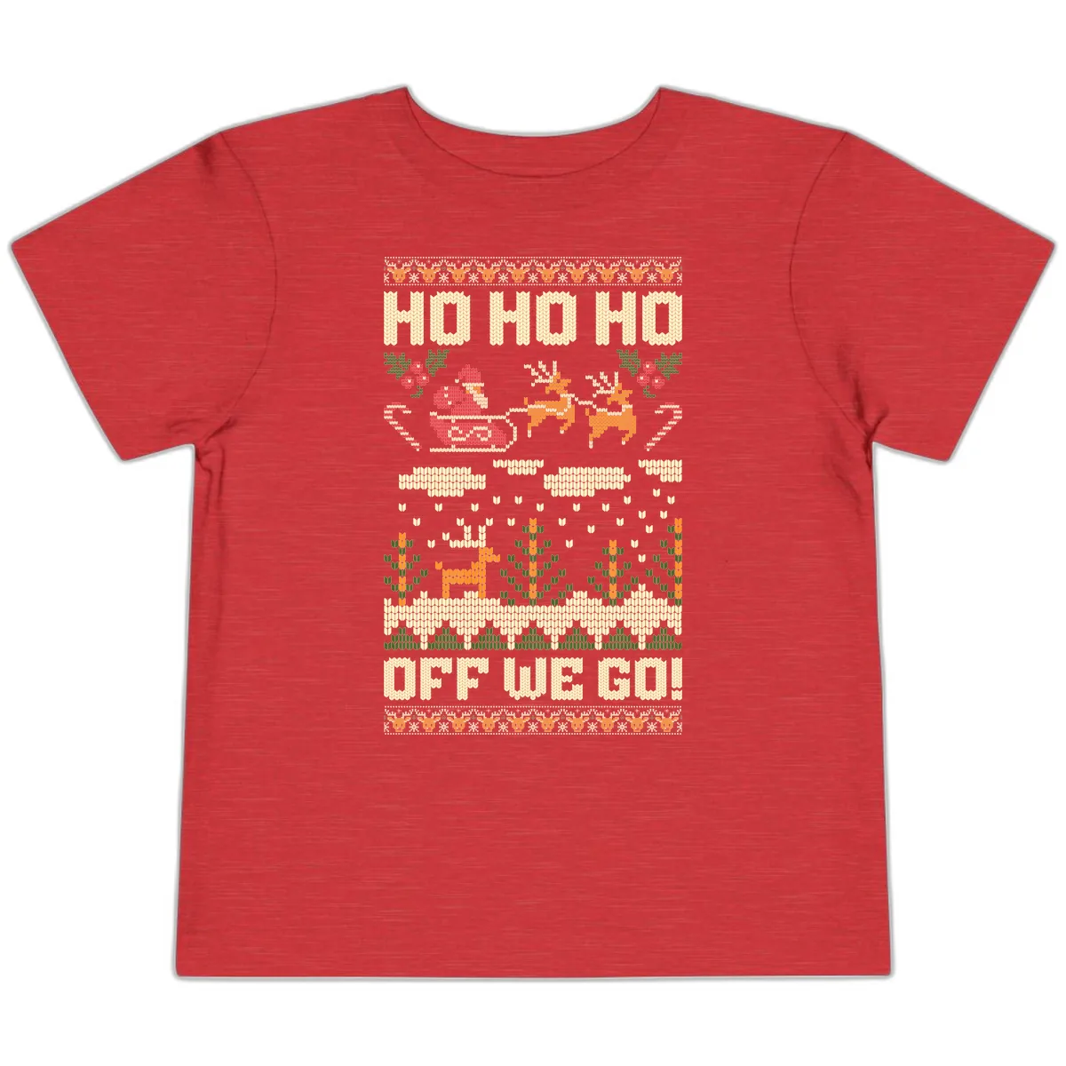 Ho Ho Ho Off We Go Christmas Toddler T-Shirt in Heather Red