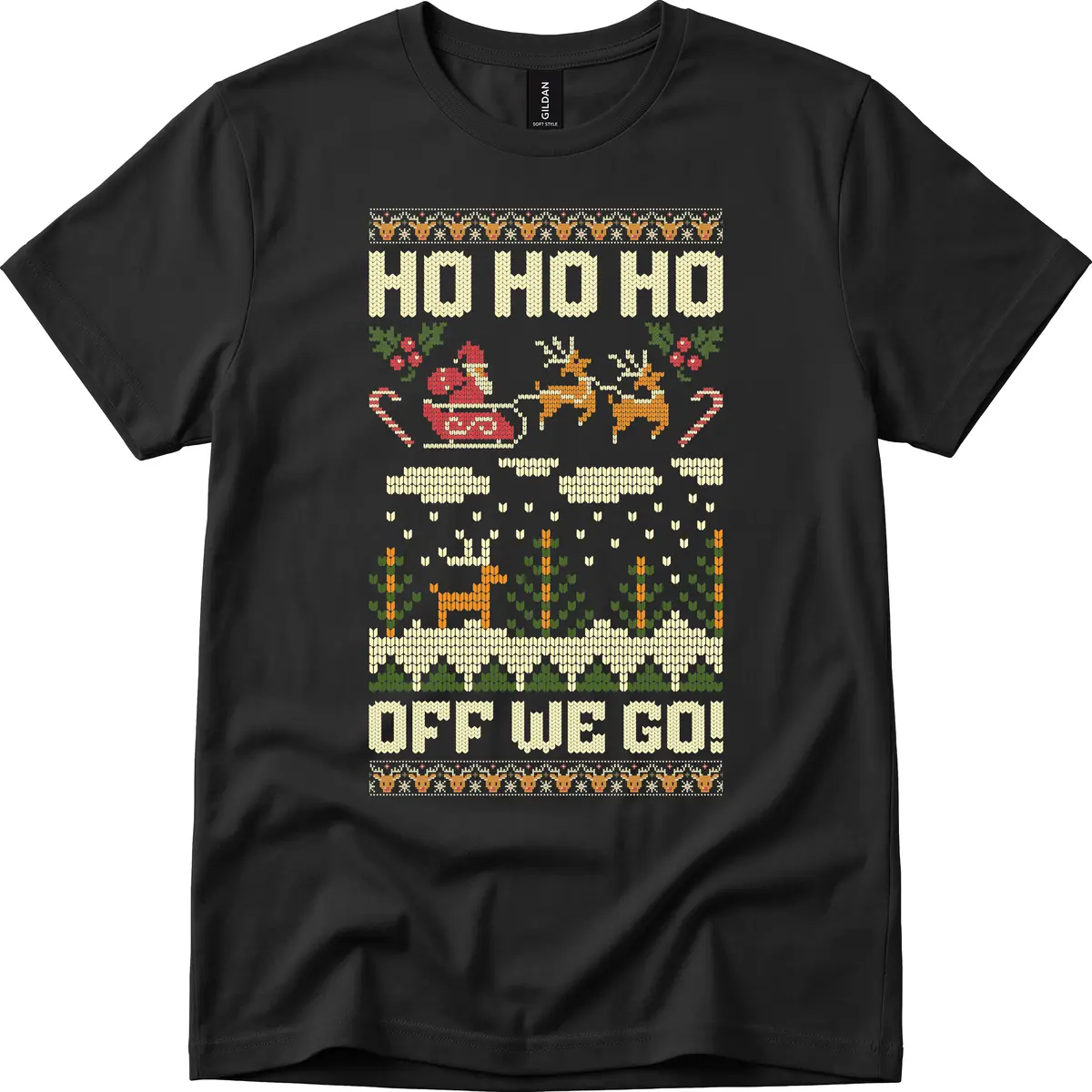 Ho Ho Ho Off We Go Christmas T-Shirt in Black