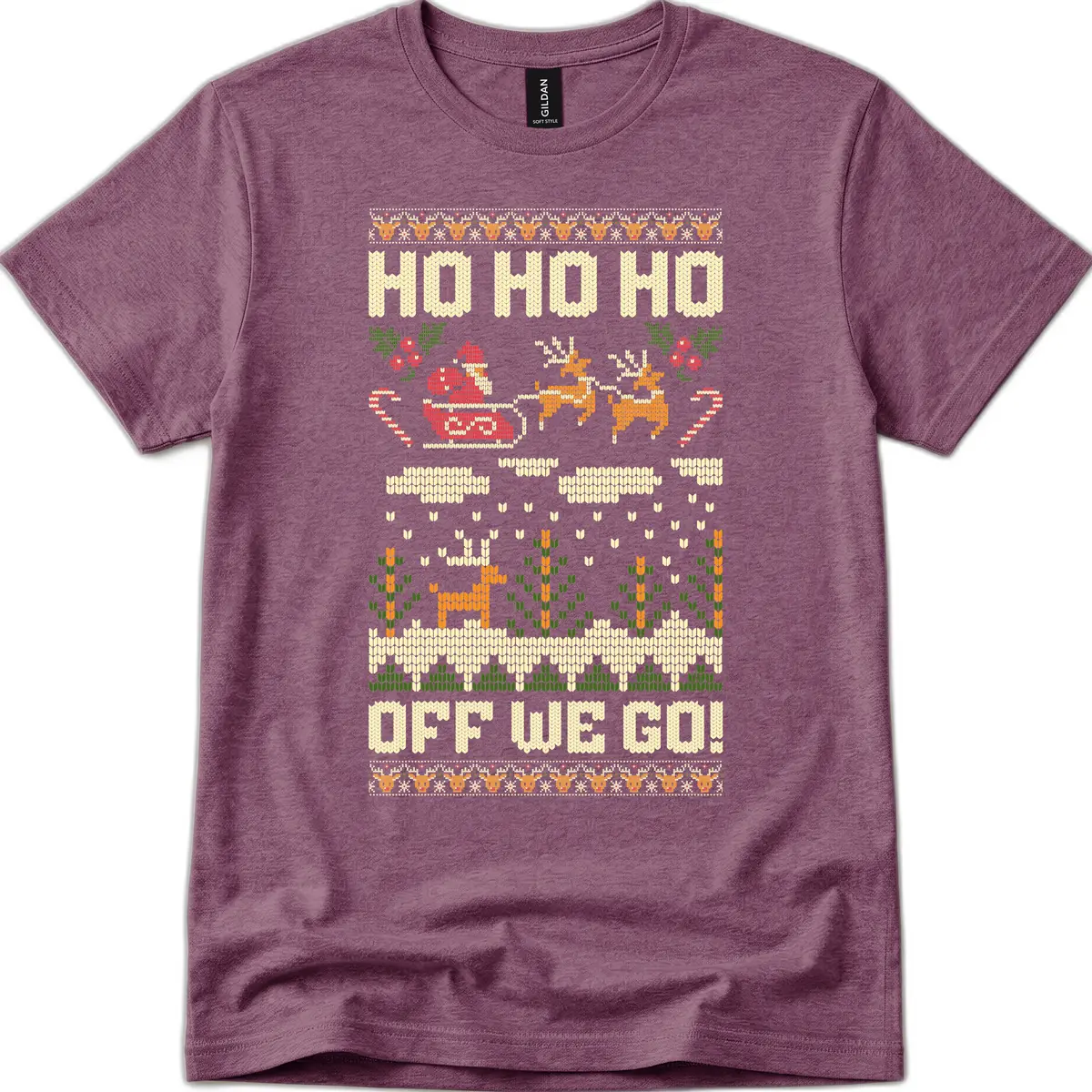 Ho Ho Ho Off We Go Christmas T-Shirt in Heather Maroon