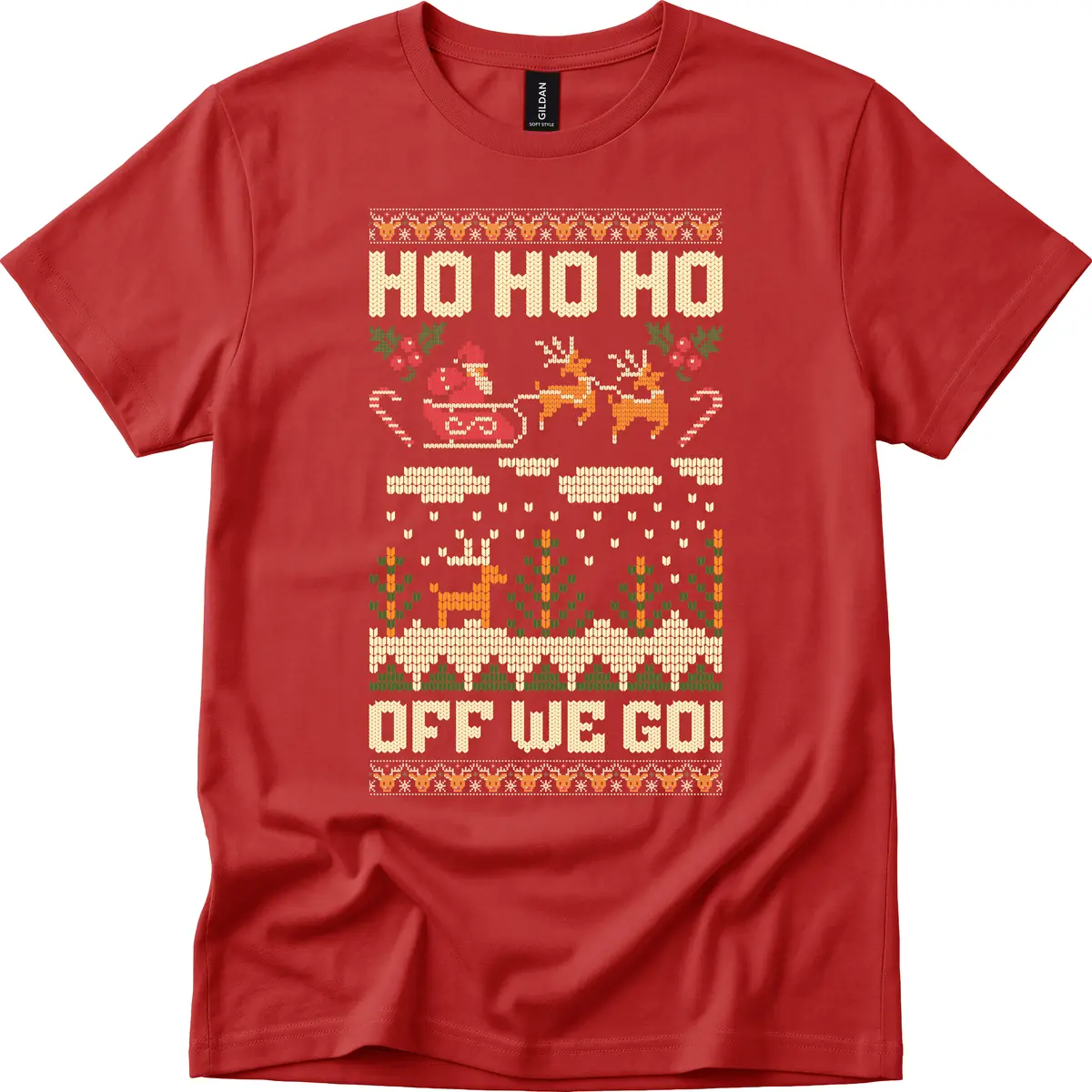 Ho Ho Ho Off We Go Christmas T-Shirt in Red