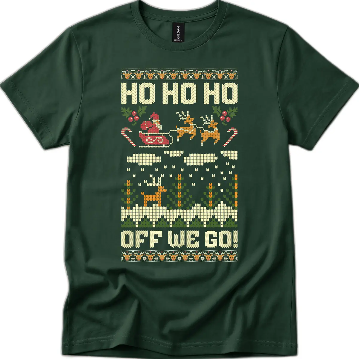 Ho Ho Ho Off We Go Christmas T-Shirt in Forest Green