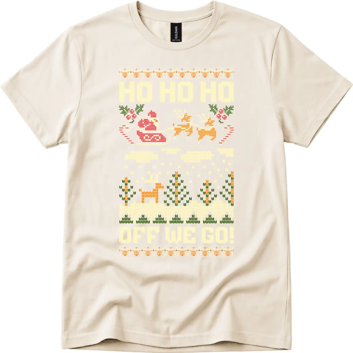 Ho Ho Ho Off We Go Christmas T-Shirt in Natural