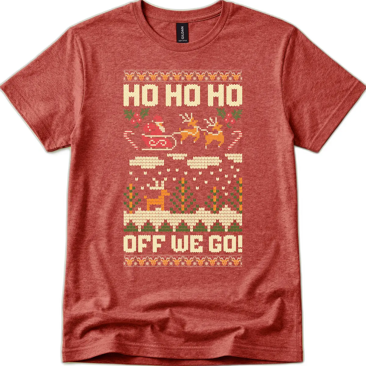 Ho Ho Ho Off We Go Christmas T-Shirt in Heather Cardinal