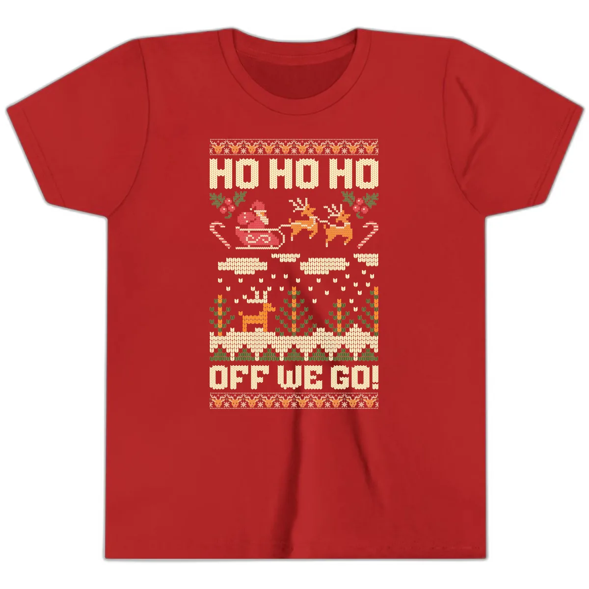 Ho Ho Ho Off We Go Christmas Youth T-Shirt in Red