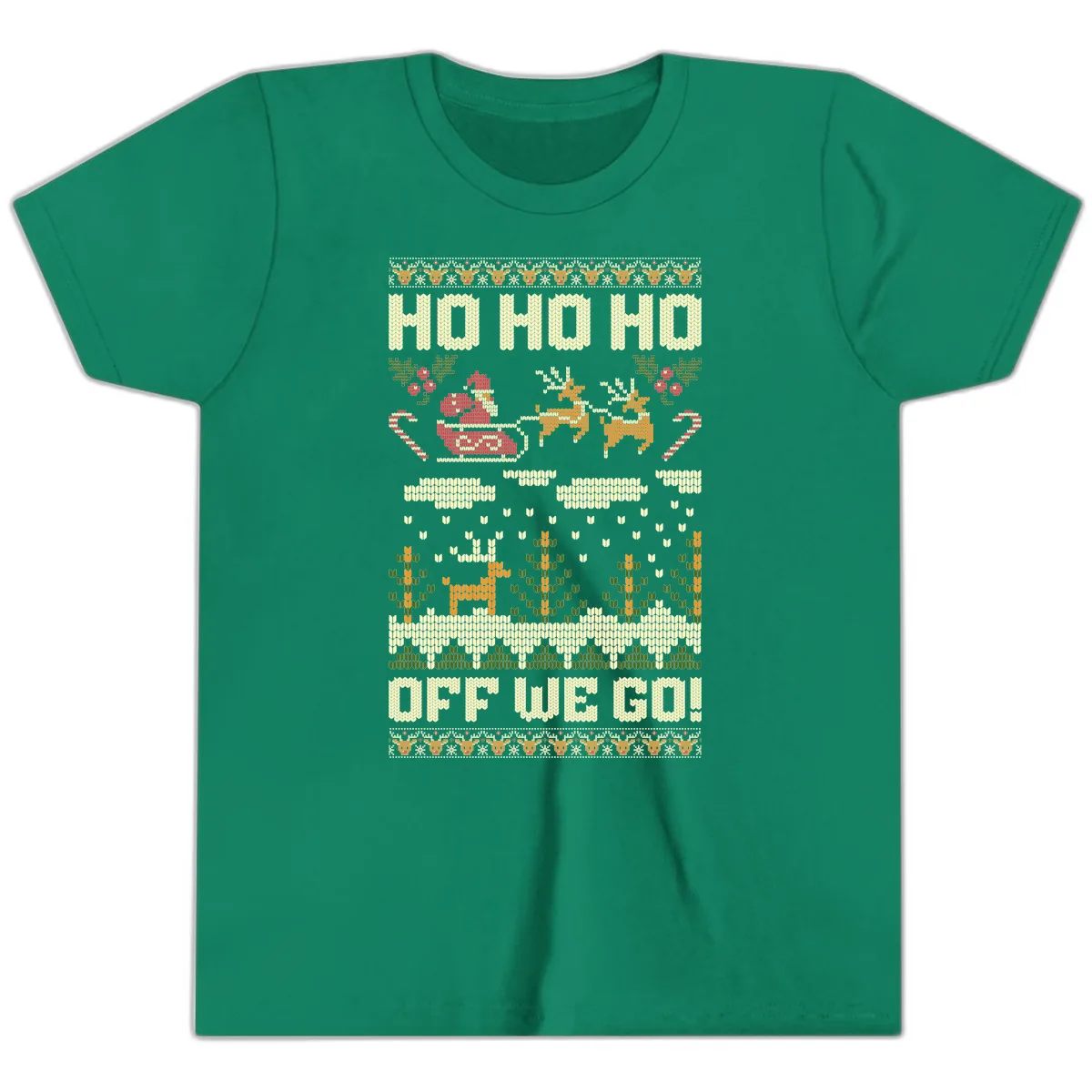 Ho Ho Ho Off We Go Christmas Youth T-Shirt in Kelly