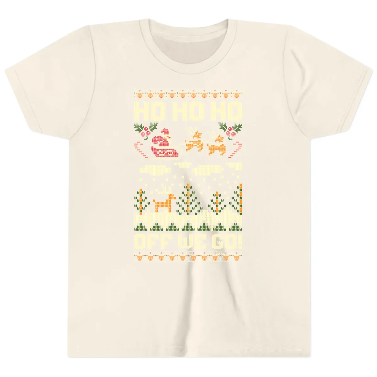 Ho Ho Ho Off We Go Christmas Youth T-Shirt in Natural