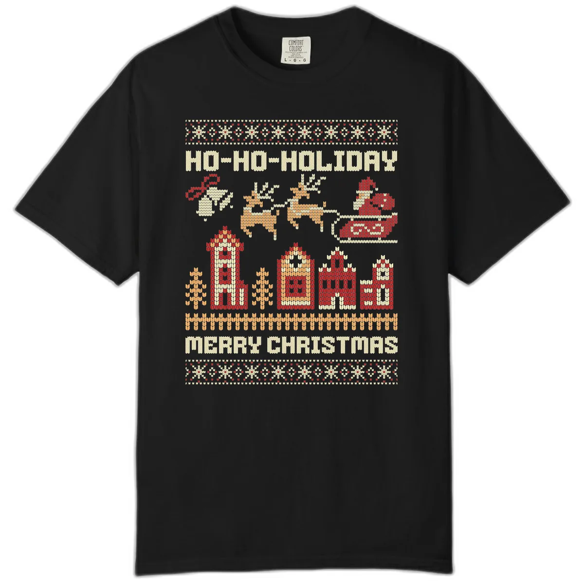 Ho Ho Holiday Ugly Christmas Sweater Comfort Color in Black