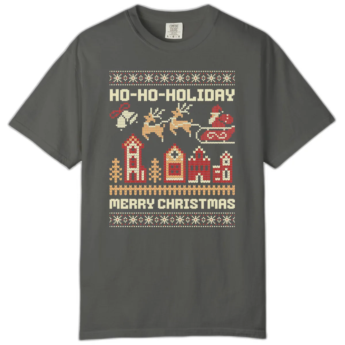 Ho Ho Holiday Ugly Christmas Sweater Comfort Color in Pepper