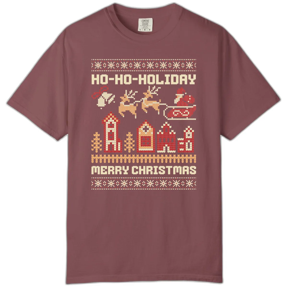 Ho Ho Holiday Ugly Christmas Sweater Comfort Color in Brick