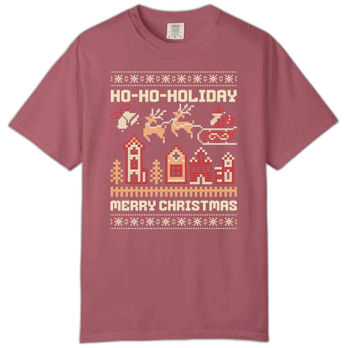 Ho Ho Holiday Ugly Christmas Sweater Comfort Color in Crimson