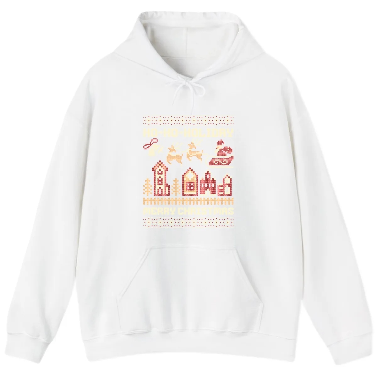 Ho Ho Holiday Ugly Christmas Sweater Hoodie in White