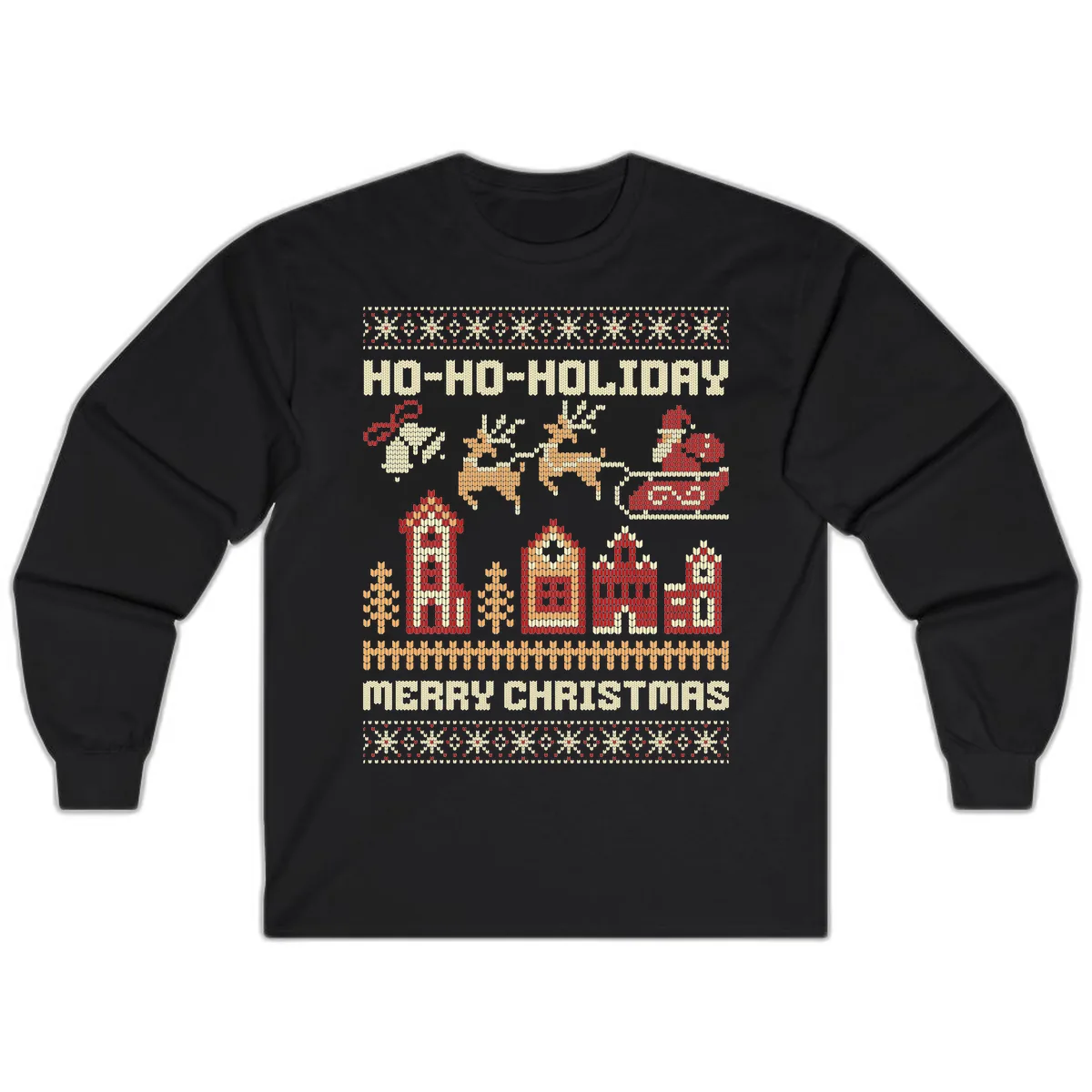 Ho Ho Holiday Ugly Christmas Sweater Long Sleeve in Black