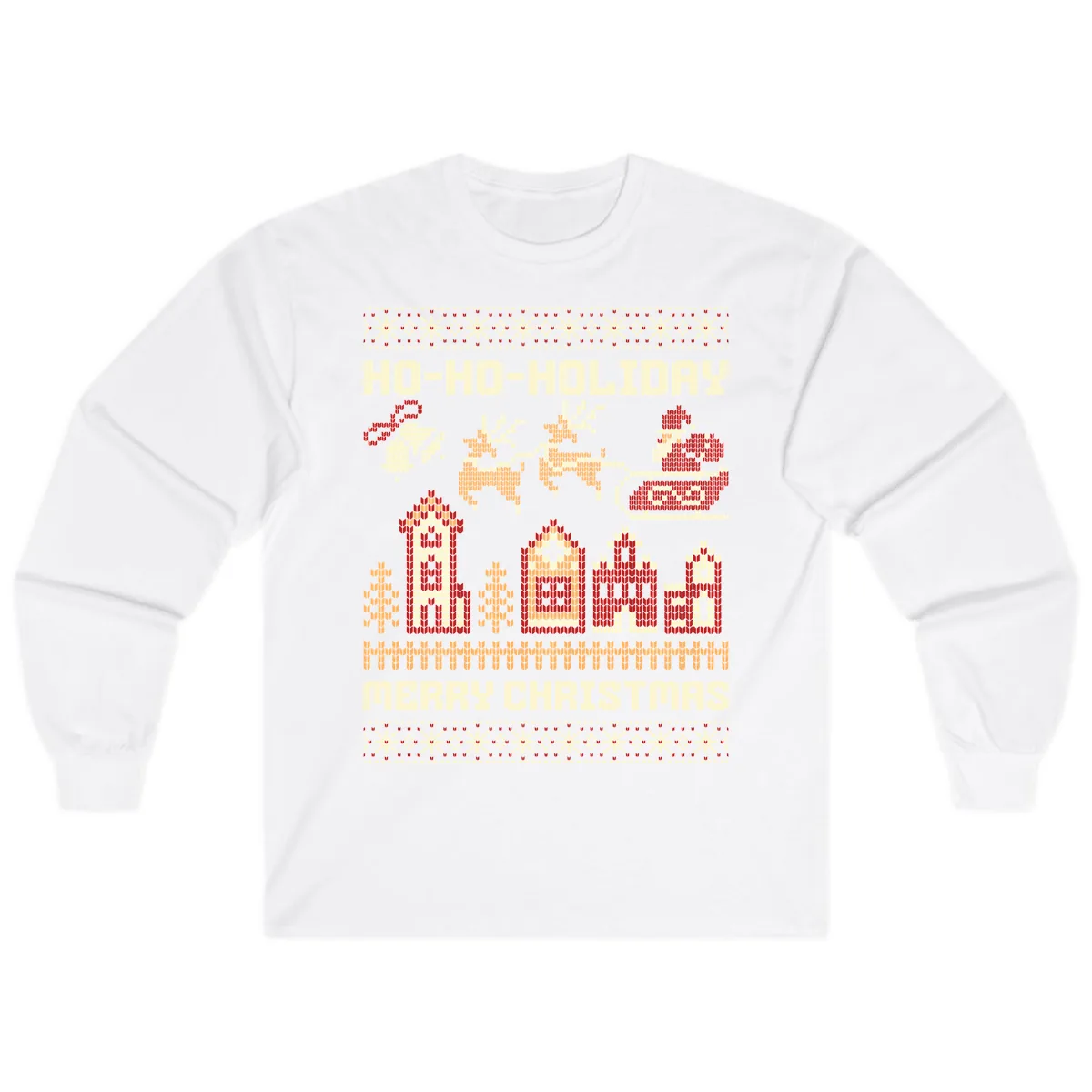 Ho Ho Holiday Ugly Christmas Sweater Long Sleeve in White