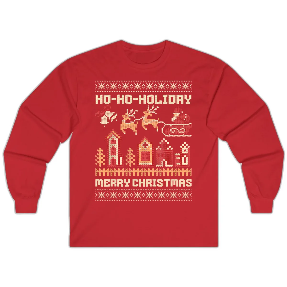 Ho Ho Holiday Ugly Christmas Sweater Long Sleeve in Red