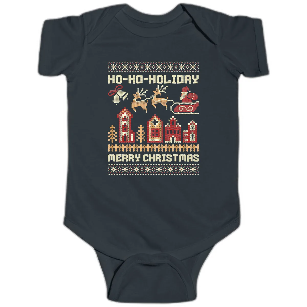Ho Ho Holiday Ugly Christmas Sweater Baby Onesie in Black