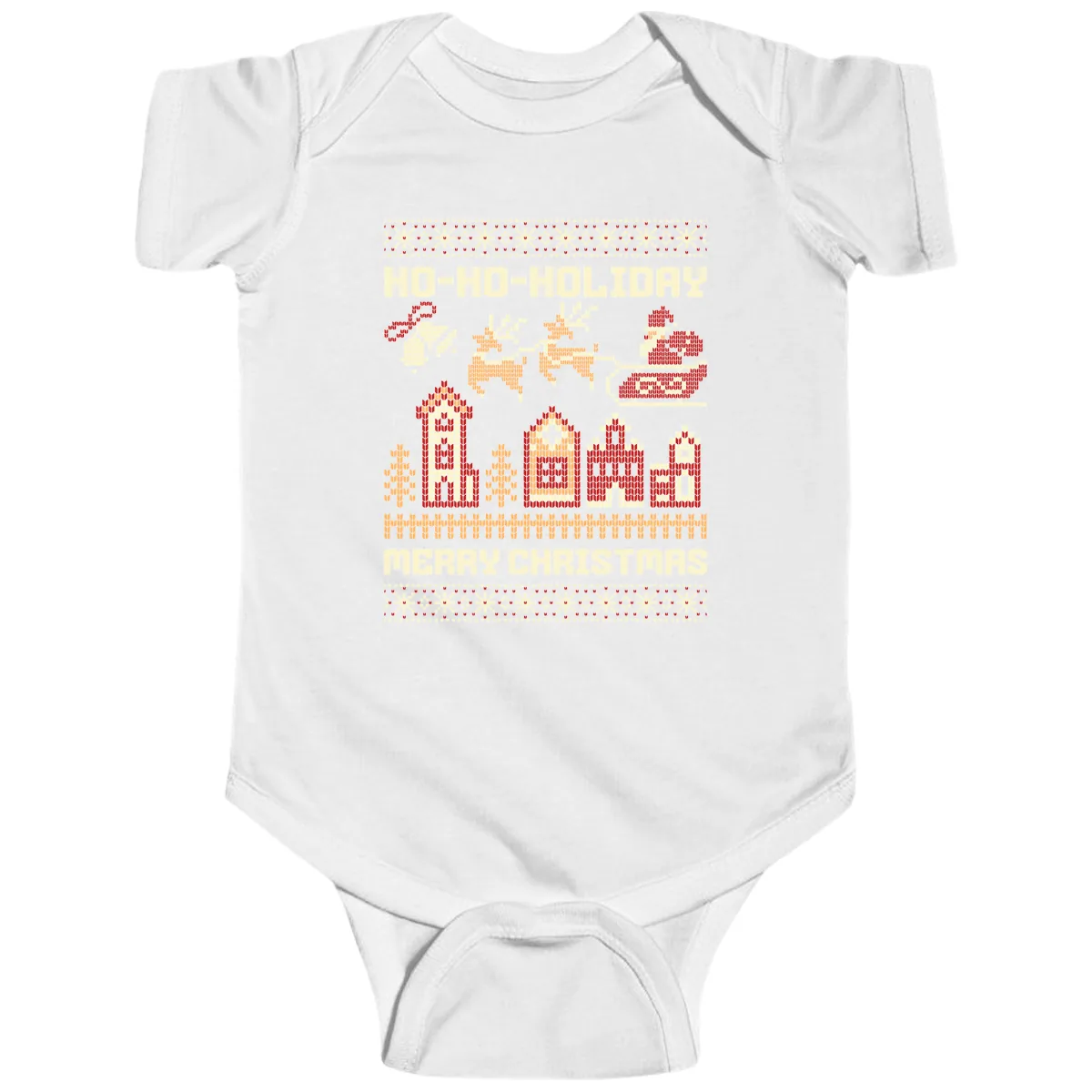 Ho Ho Holiday Ugly Christmas Sweater Baby Onesie in White