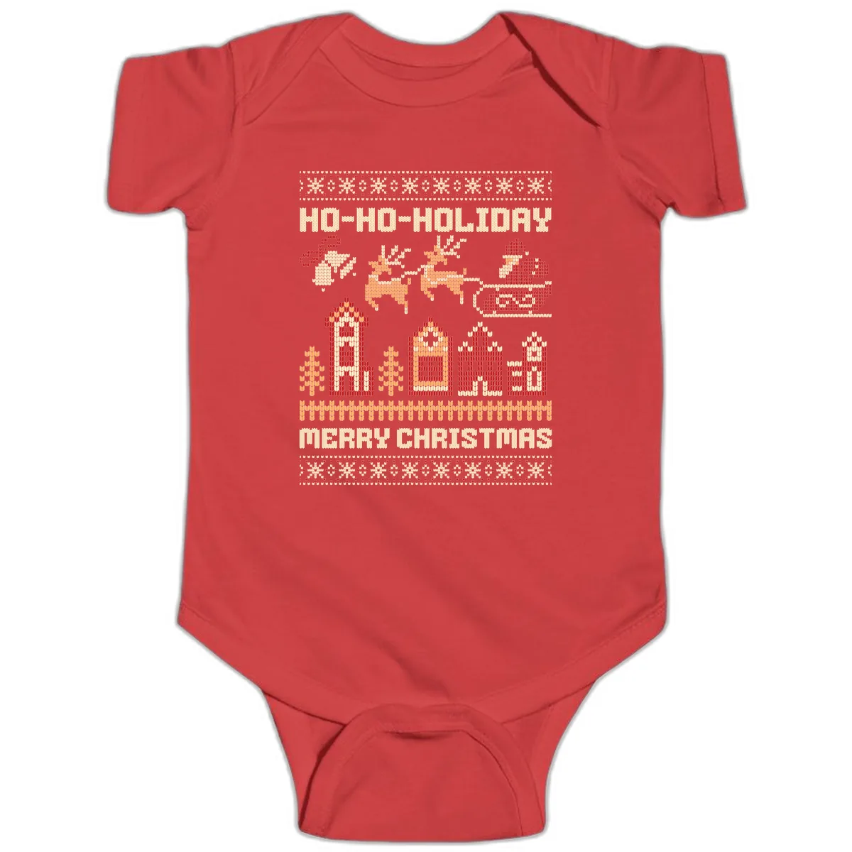 Ho Ho Holiday Ugly Christmas Sweater Baby Onesie in Red