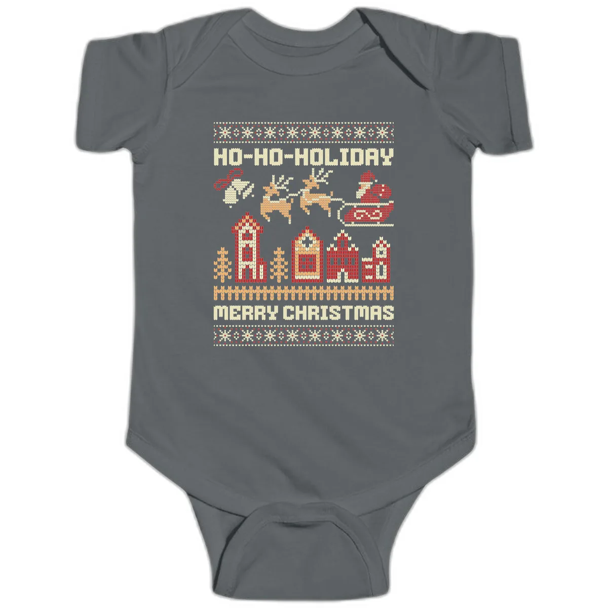 Ho Ho Holiday Ugly Christmas Sweater Baby Onesie in Charcoal