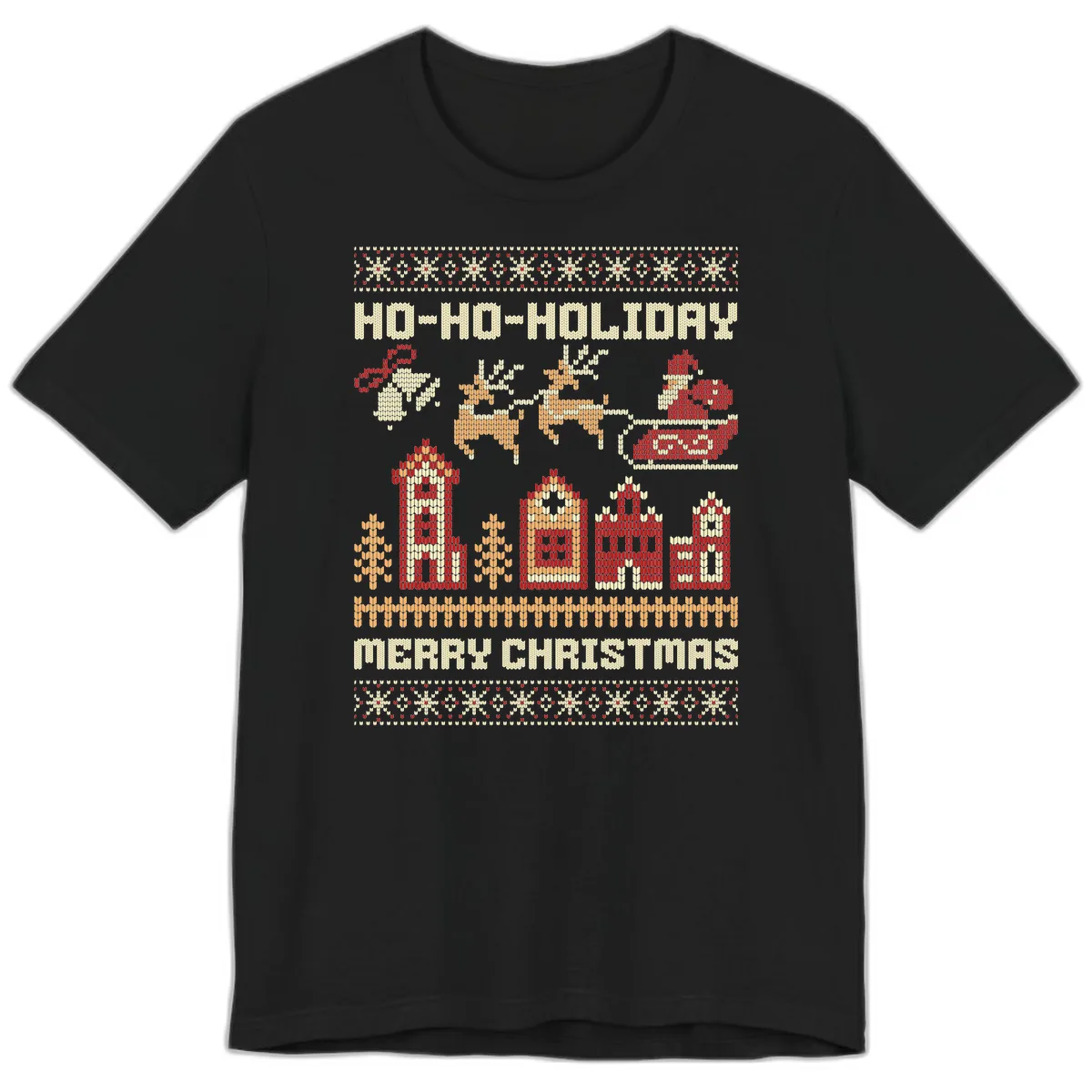 Ho Ho Holiday Ugly Christmas Sweater Premium T-Shirt in Black