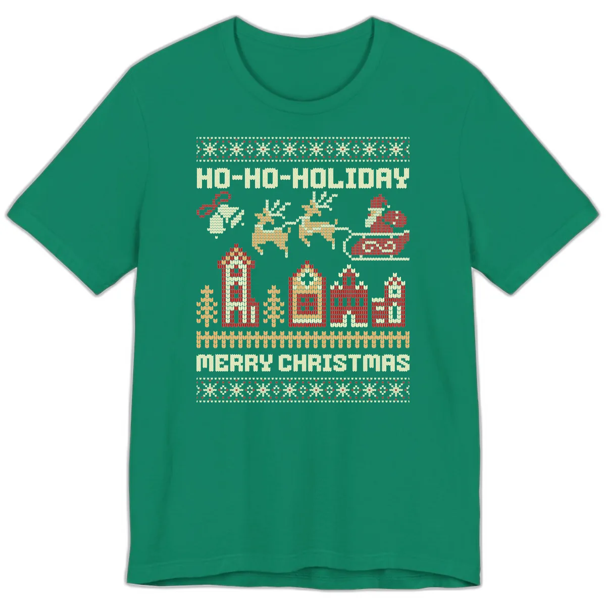 Ho Ho Holiday Ugly Christmas Sweater Premium T-Shirt in Kelly