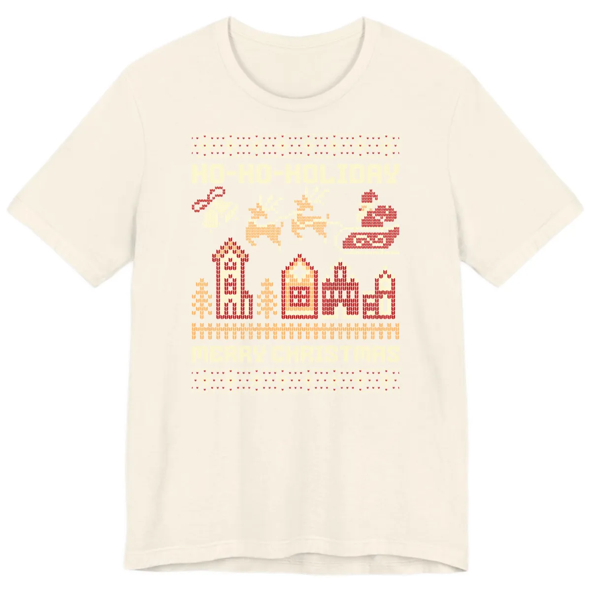 Ho Ho Holiday Ugly Christmas Sweater Premium T-Shirt in Natural