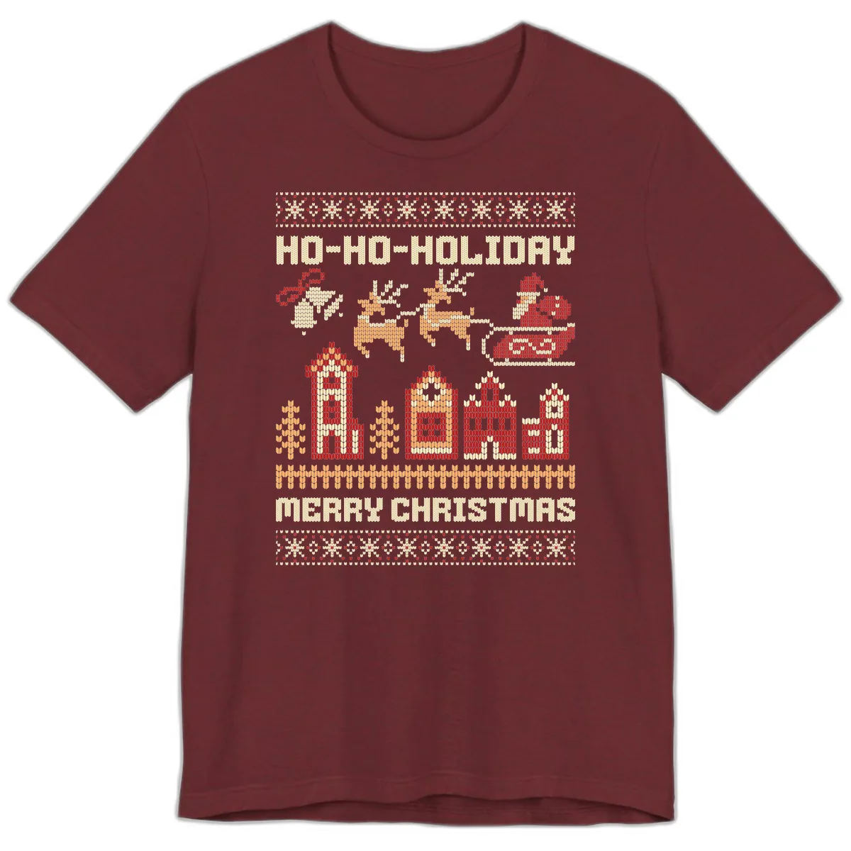 Ho Ho Holiday Ugly Christmas Sweater Premium T-Shirt in Heather Cardinal