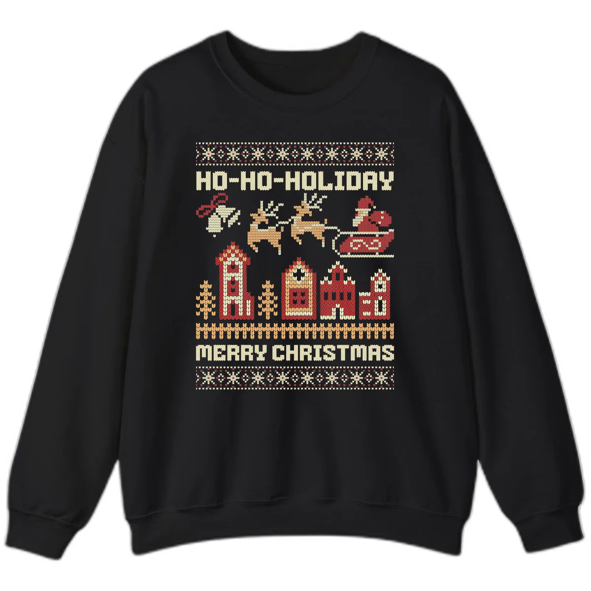 Ho Ho Holiday Ugly Christmas Sweater Sweatshirt in Black