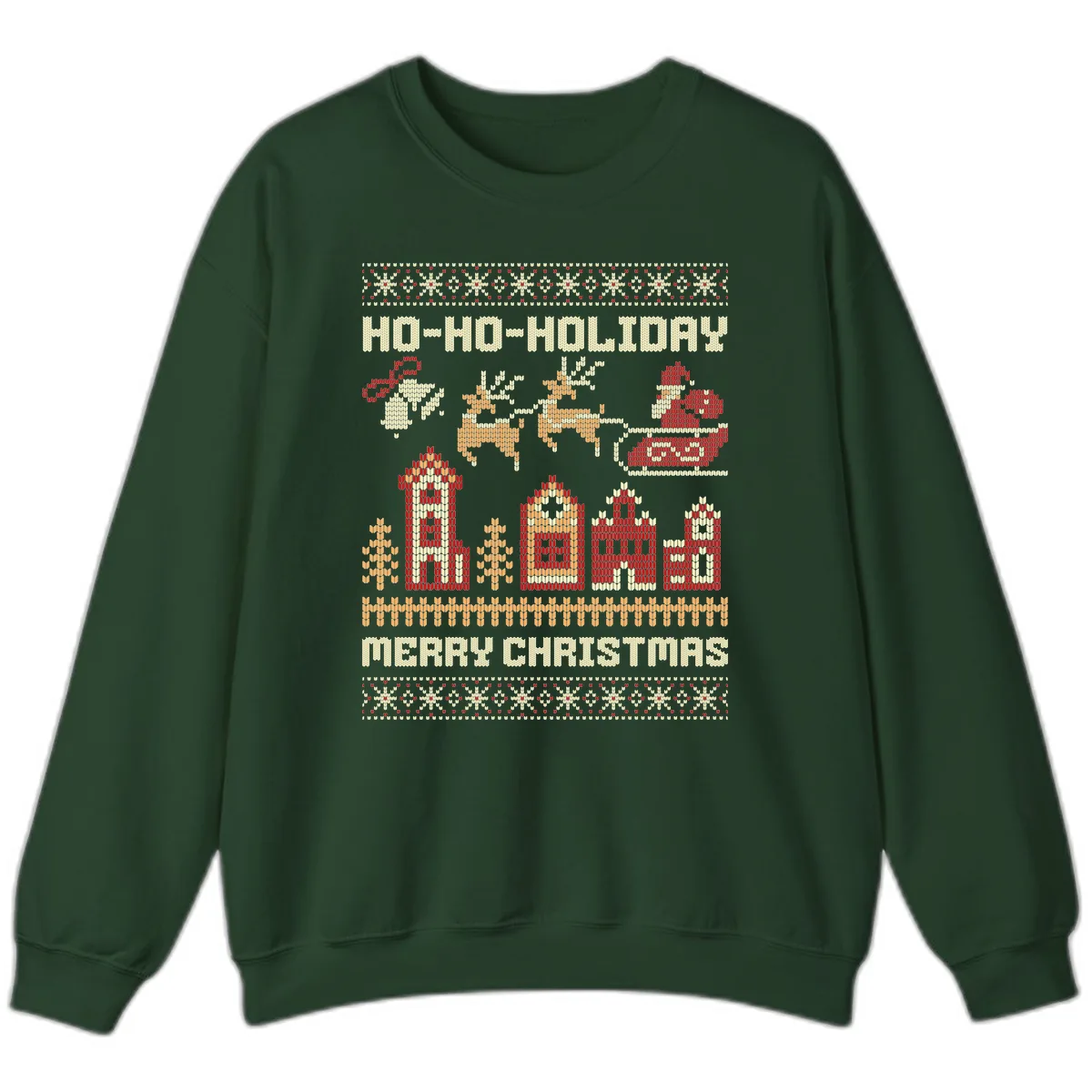 Ho Ho Holiday Ugly Christmas Sweater Sweatshirt in Forest Green
