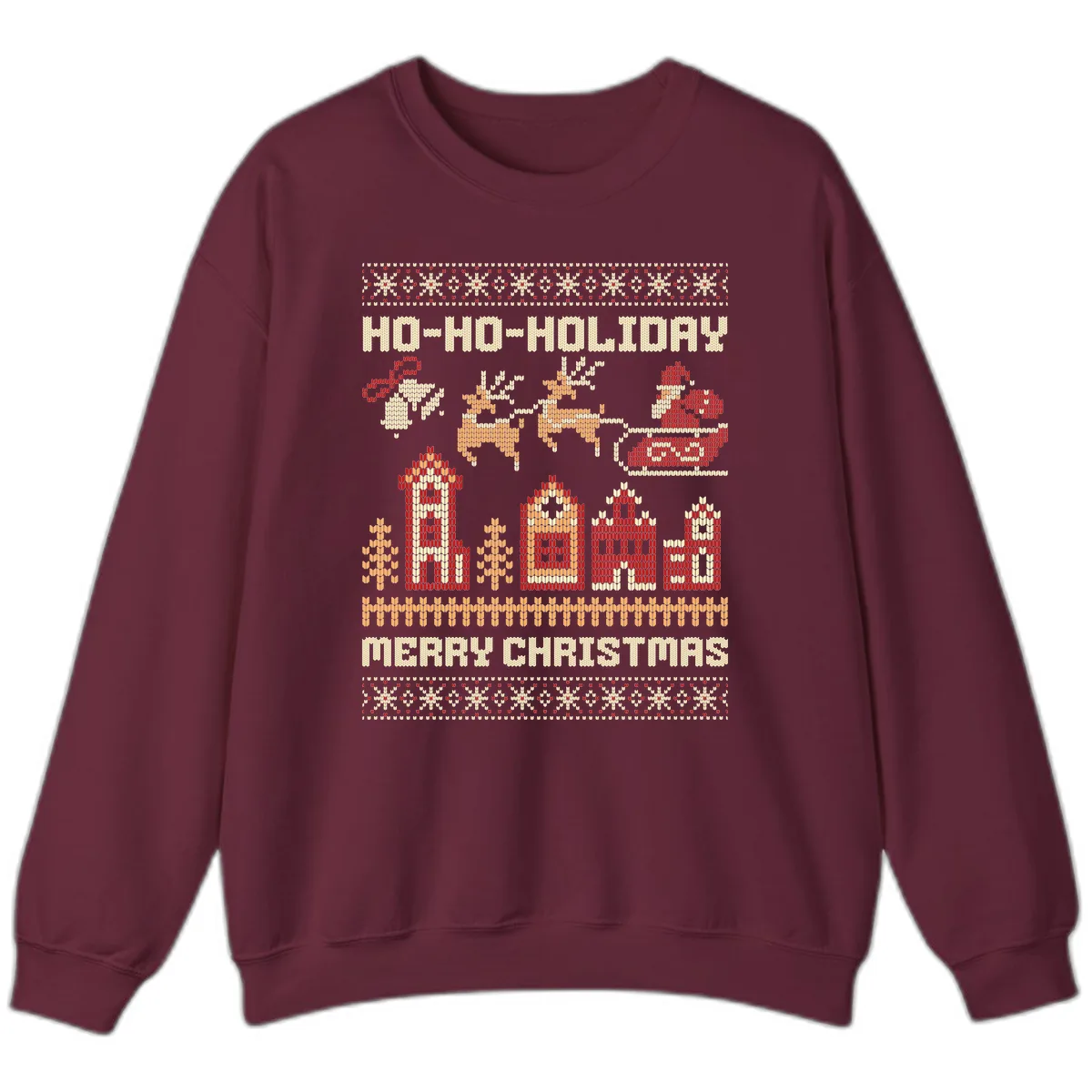 Ho Ho Holiday Ugly Christmas Sweater Sweatshirt in Maroon