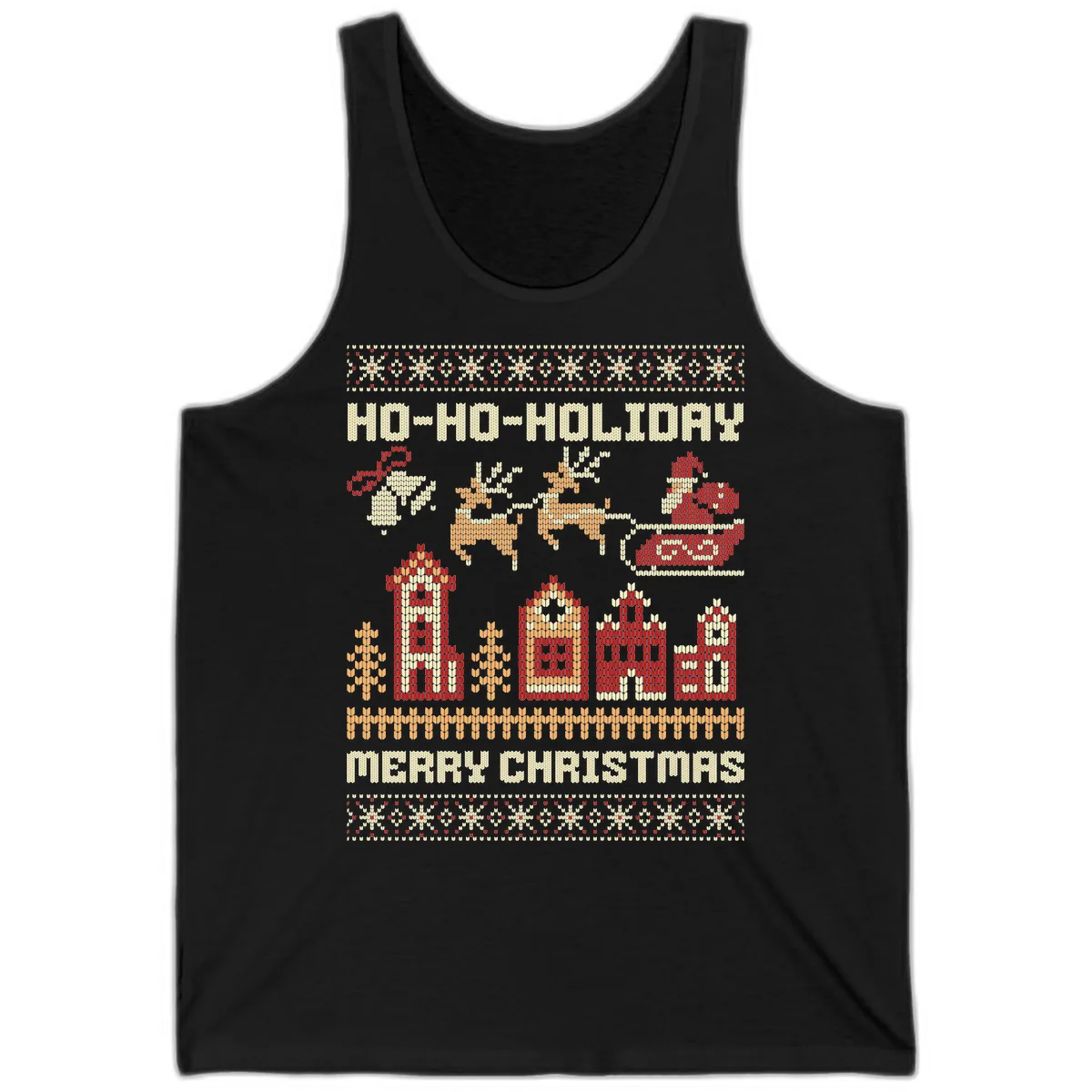Ho Ho Holiday Ugly Christmas Sweater Tank in Black