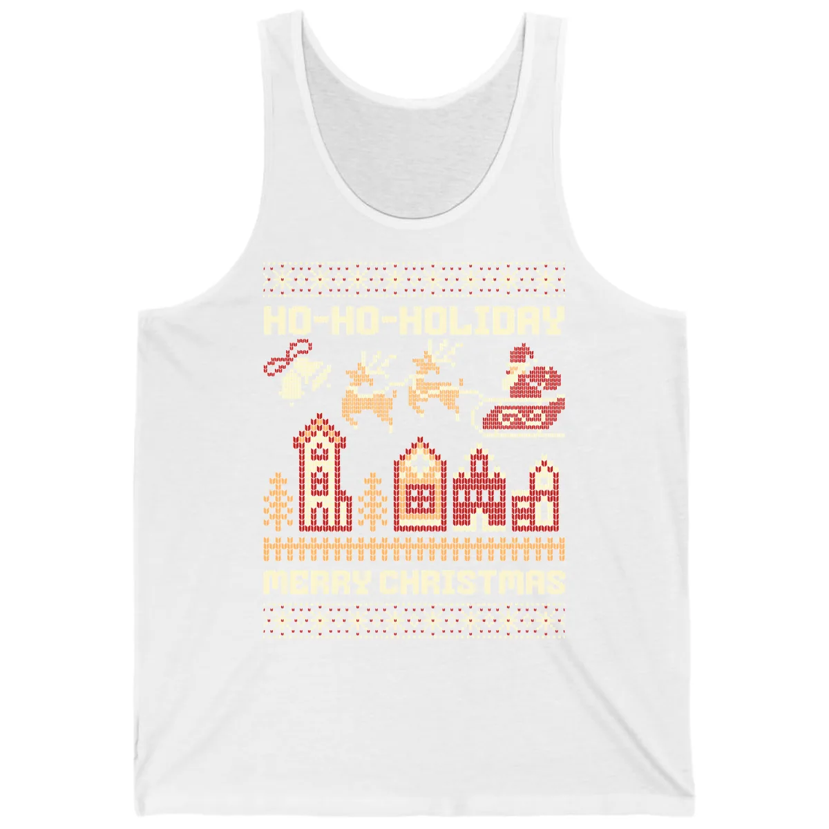 Ho Ho Holiday Ugly Christmas Sweater Tank in White