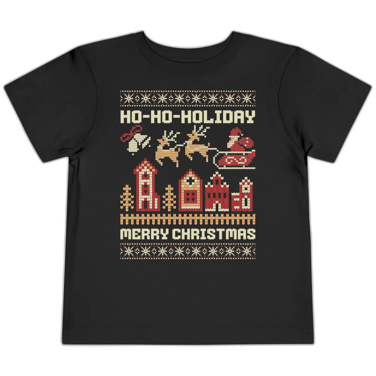 Ho Ho Holiday Ugly Christmas Sweater Toddler T-Shirt in Black