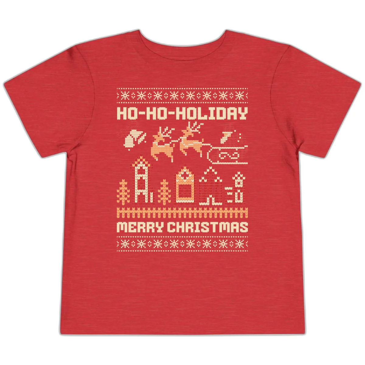 Ho Ho Holiday Ugly Christmas Sweater Toddler T-Shirt in Heather Red