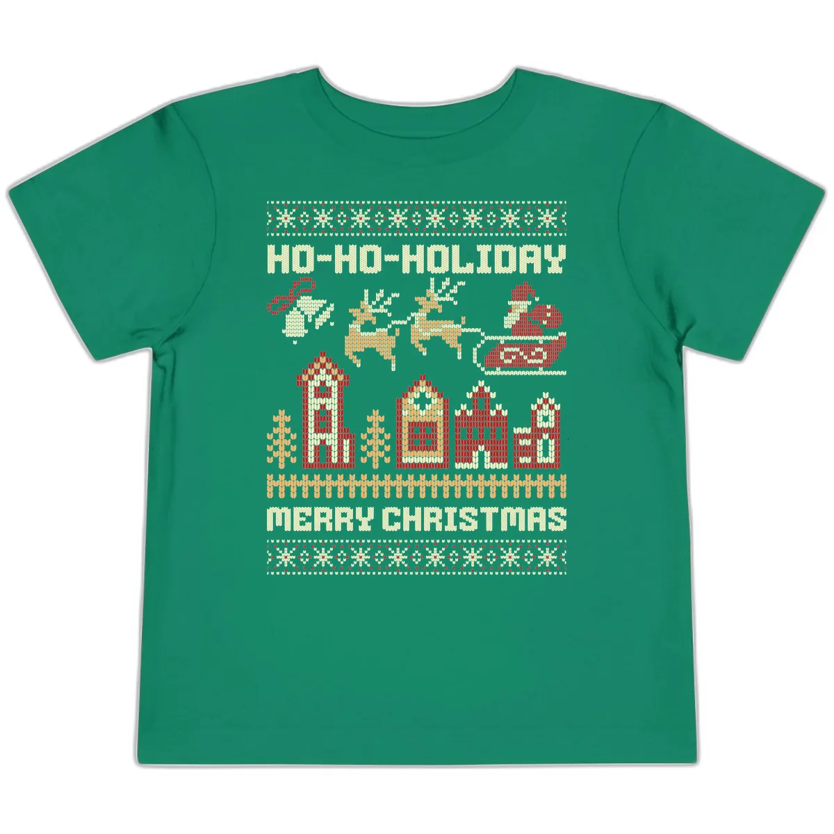 Ho Ho Holiday Ugly Christmas Sweater Toddler T-Shirt in Kelly
