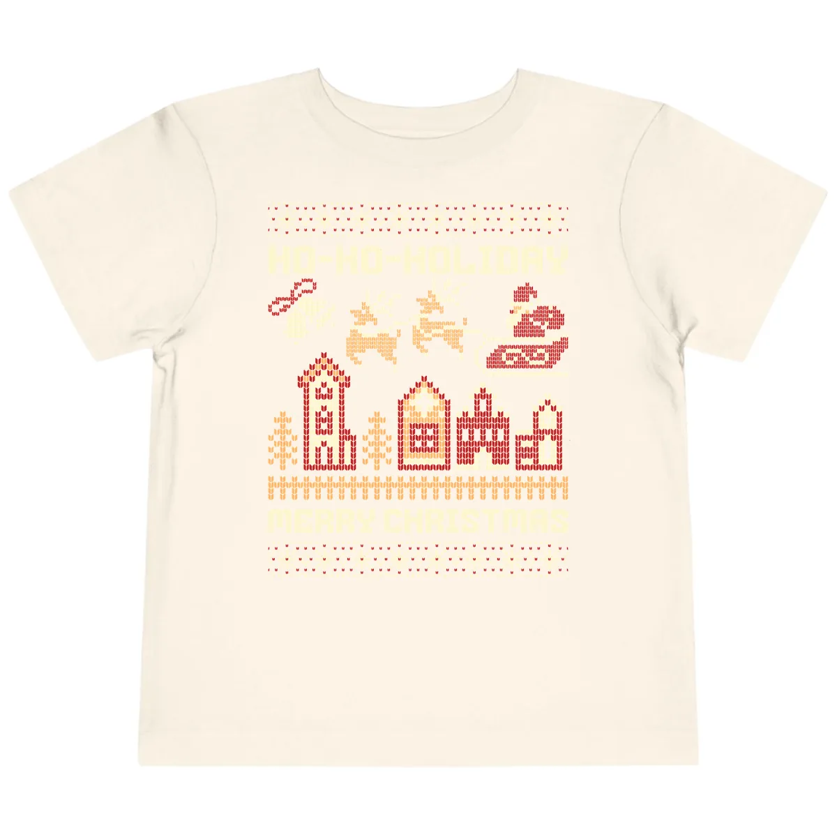 Ho Ho Holiday Ugly Christmas Sweater Toddler T-Shirt in Natural