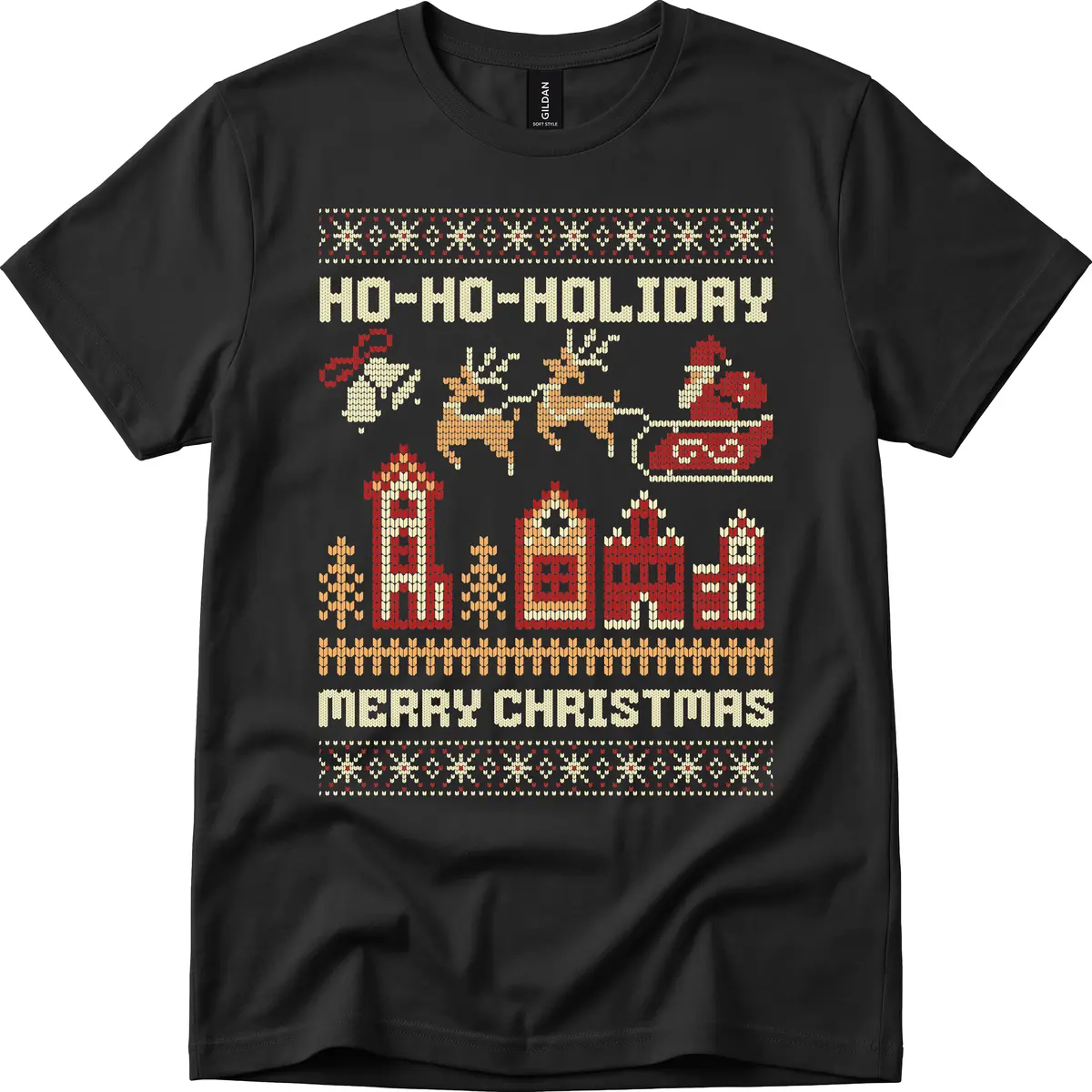 Ho Ho Holiday Ugly Christmas Sweater T-Shirt in Black