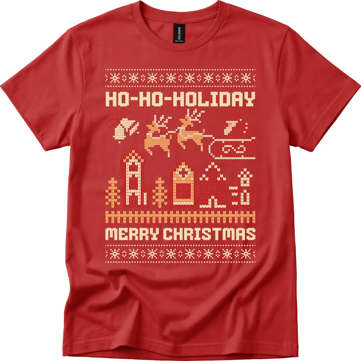 Ho Ho Holiday Ugly Christmas Sweater T-Shirt in Red