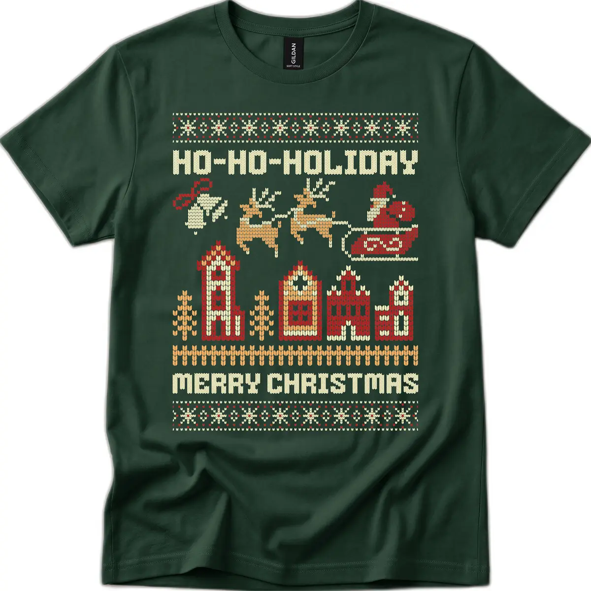 Ho Ho Holiday Ugly Christmas Sweater T-Shirt in Forest Green