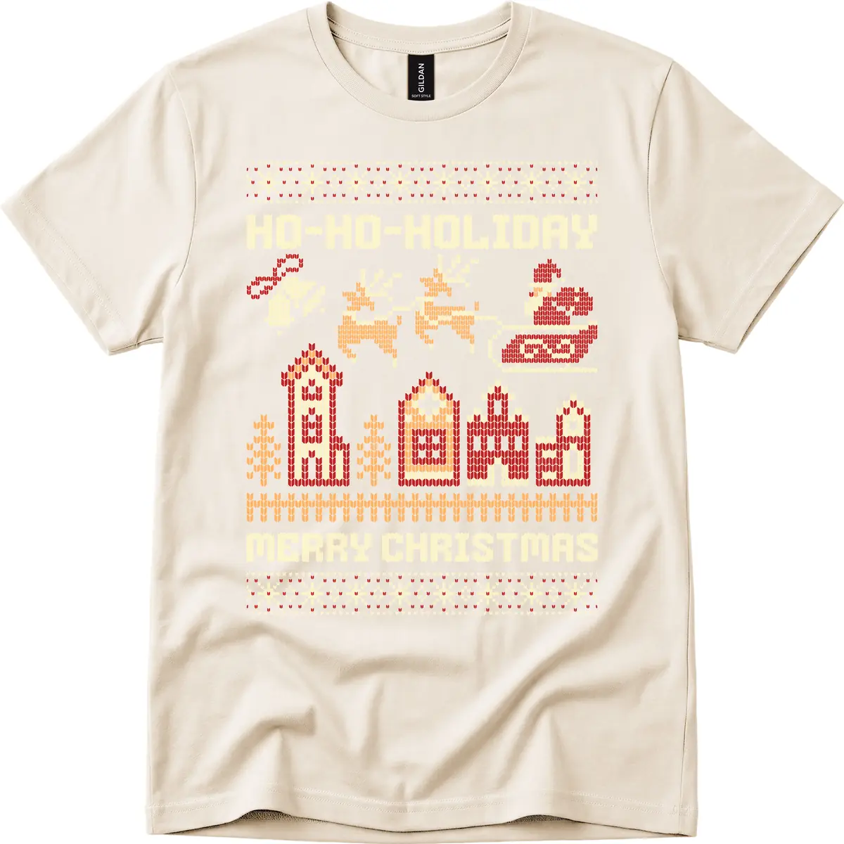 Ho Ho Holiday Ugly Christmas Sweater T-Shirt in Natural