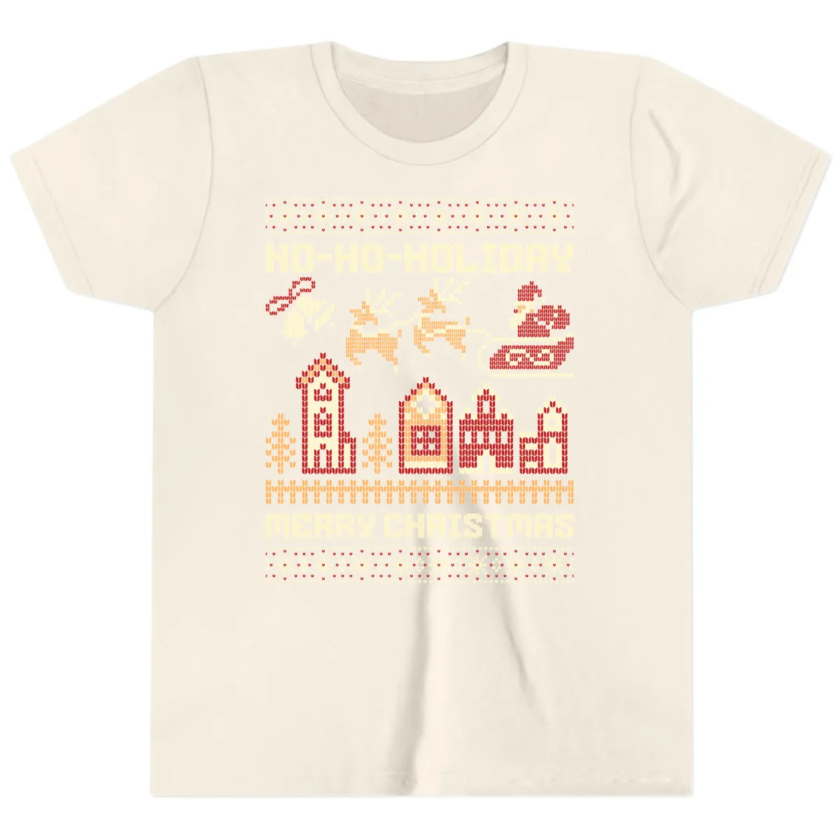 Ho Ho Holiday Ugly Christmas Sweater Youth T-Shirt in Natural