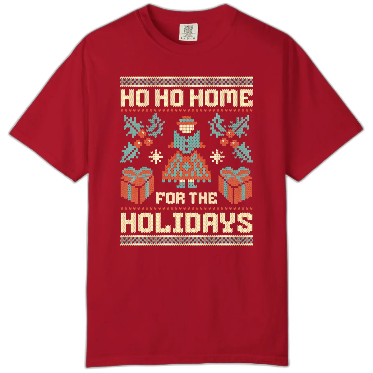 Ho Ho Home For The Holidays Ugly Sweater Comfort Color in Red