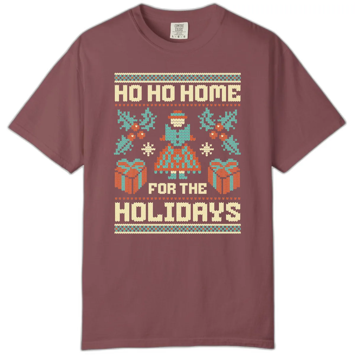 Ho Ho Home For The Holidays Ugly Sweater Comfort Color in Brick
