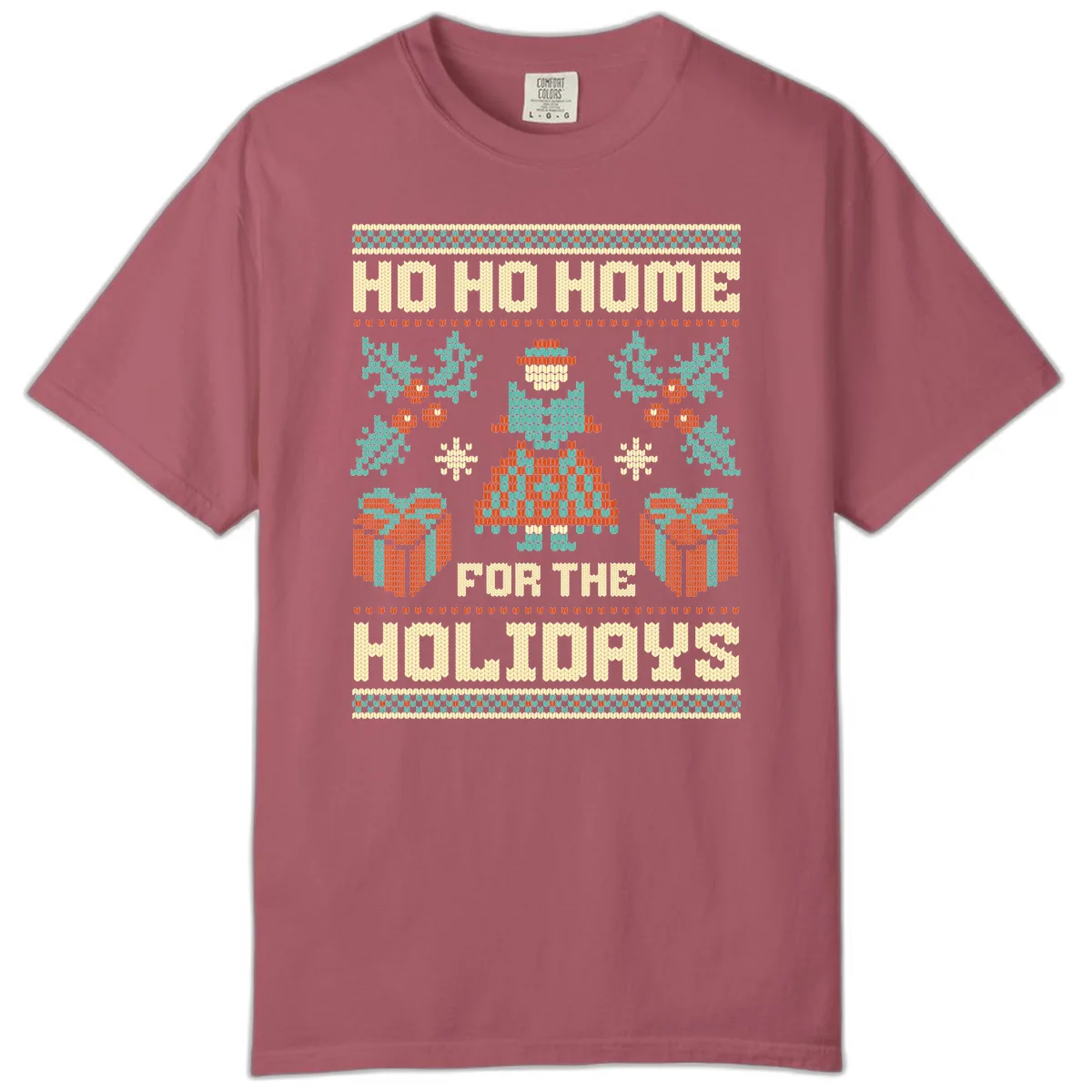 Ho Ho Home For The Holidays Ugly Sweater Comfort Color in Crimson