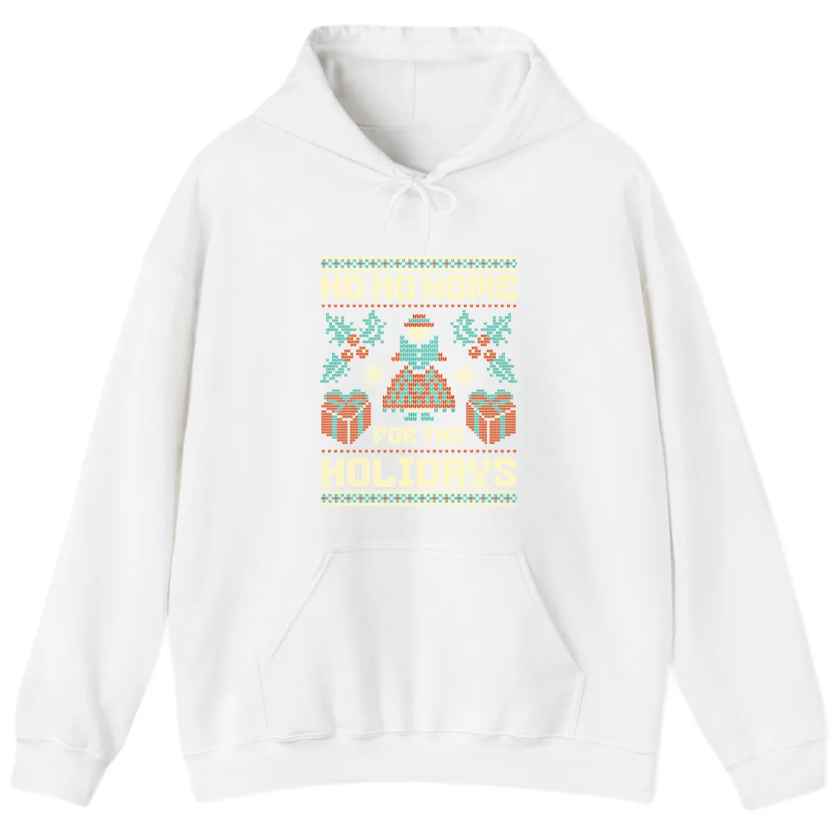 Ho Ho Home For The Holidays Ugly Sweater Hoodie in White