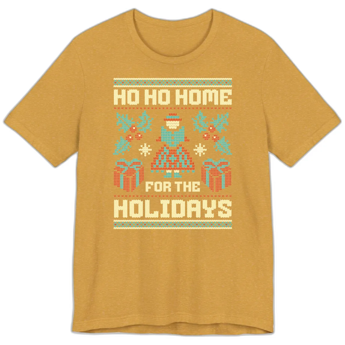 Ho Ho Home For The Holidays Ugly Sweater Premium T-Shirt in Heather Mustard