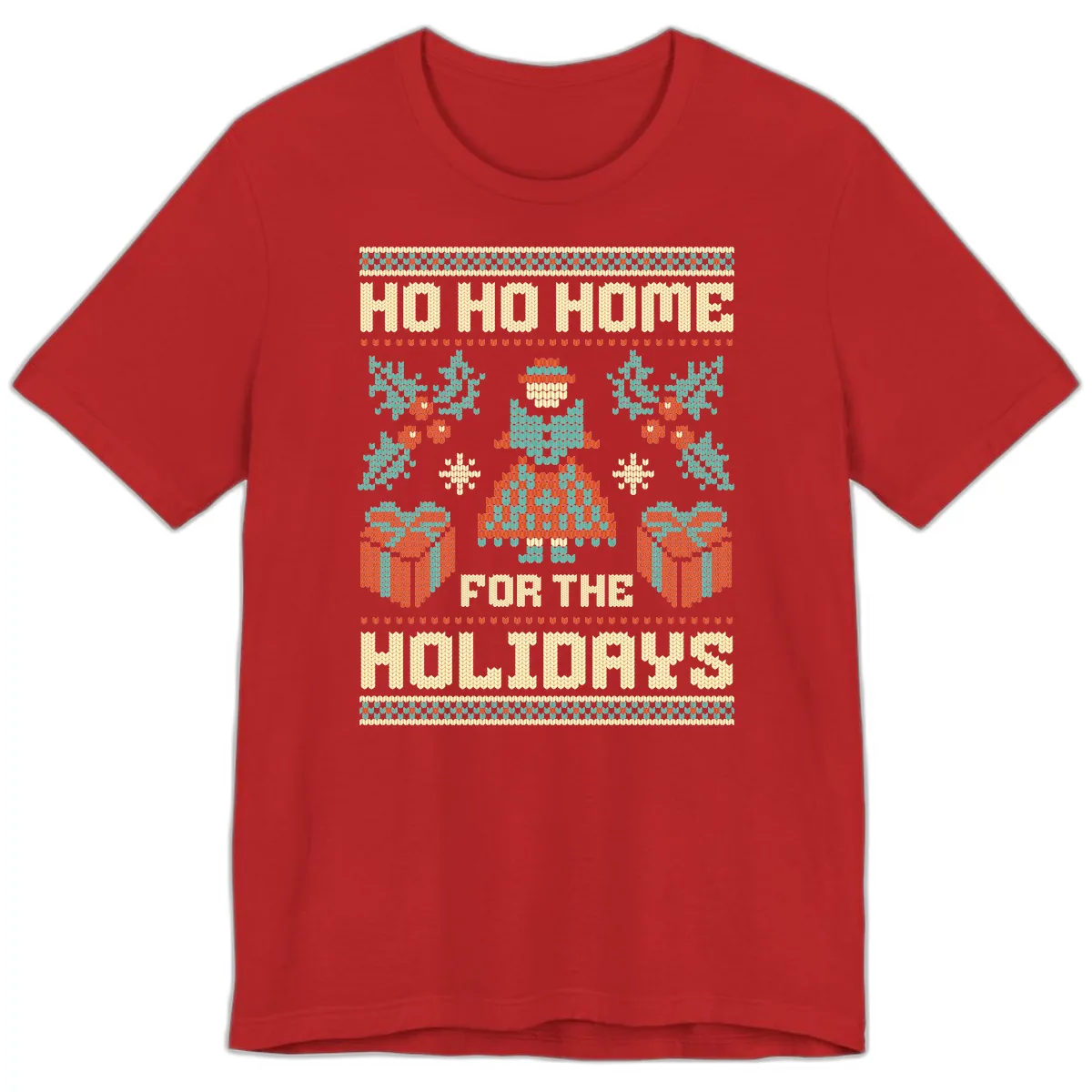 Ho Ho Home For The Holidays Ugly Sweater Premium T-Shirt in Red