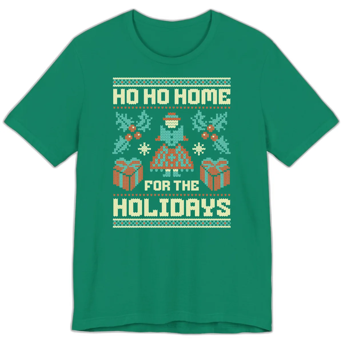 Ho Ho Home For The Holidays Ugly Sweater Premium T-Shirt in Kelly