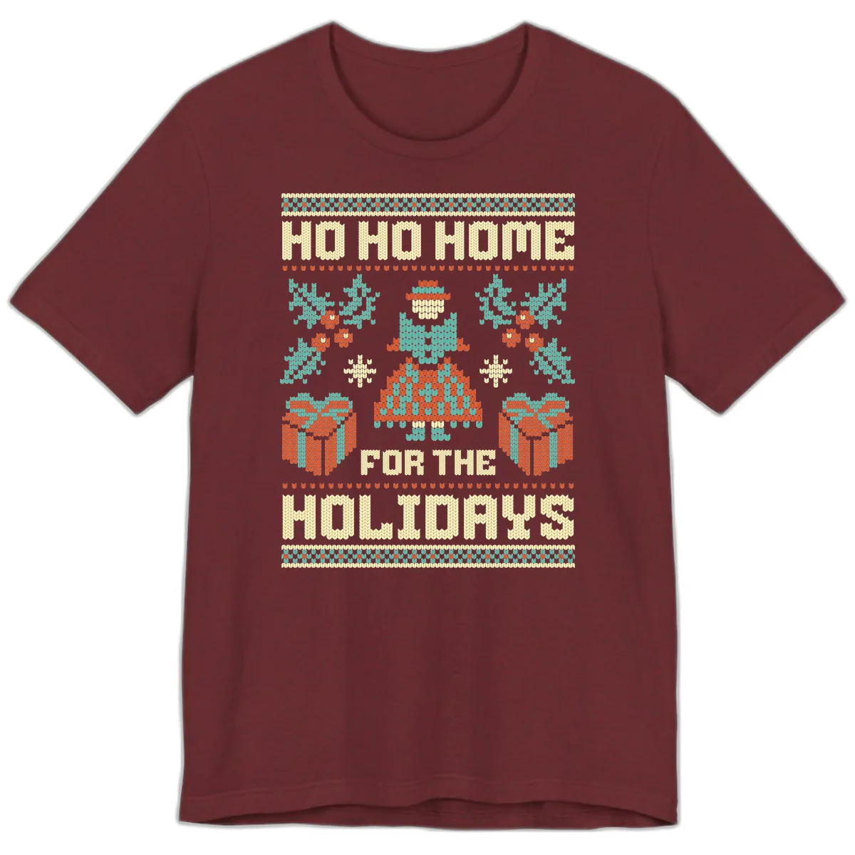 Ho Ho Home For The Holidays Ugly Sweater Premium T-Shirt in Heather Cardinal
