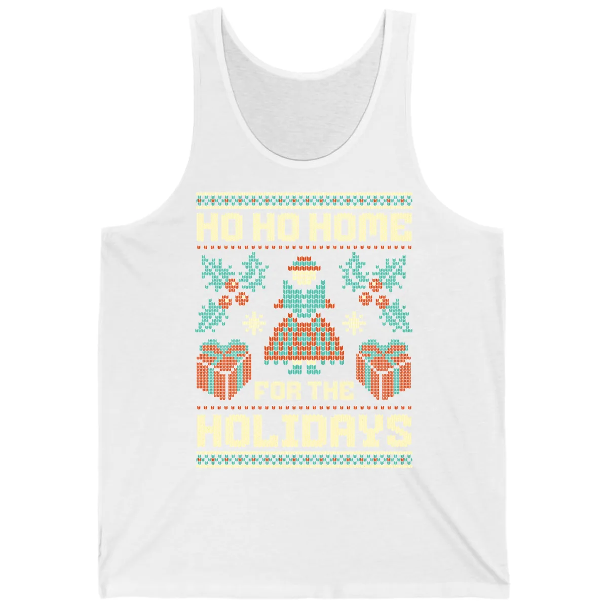 Ho Ho Home For The Holidays Ugly Sweater Tank in White