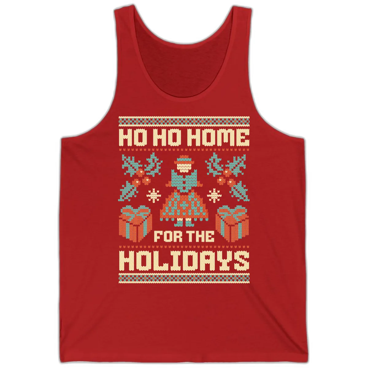 Ho Ho Home For The Holidays Ugly Sweater Tank in Red